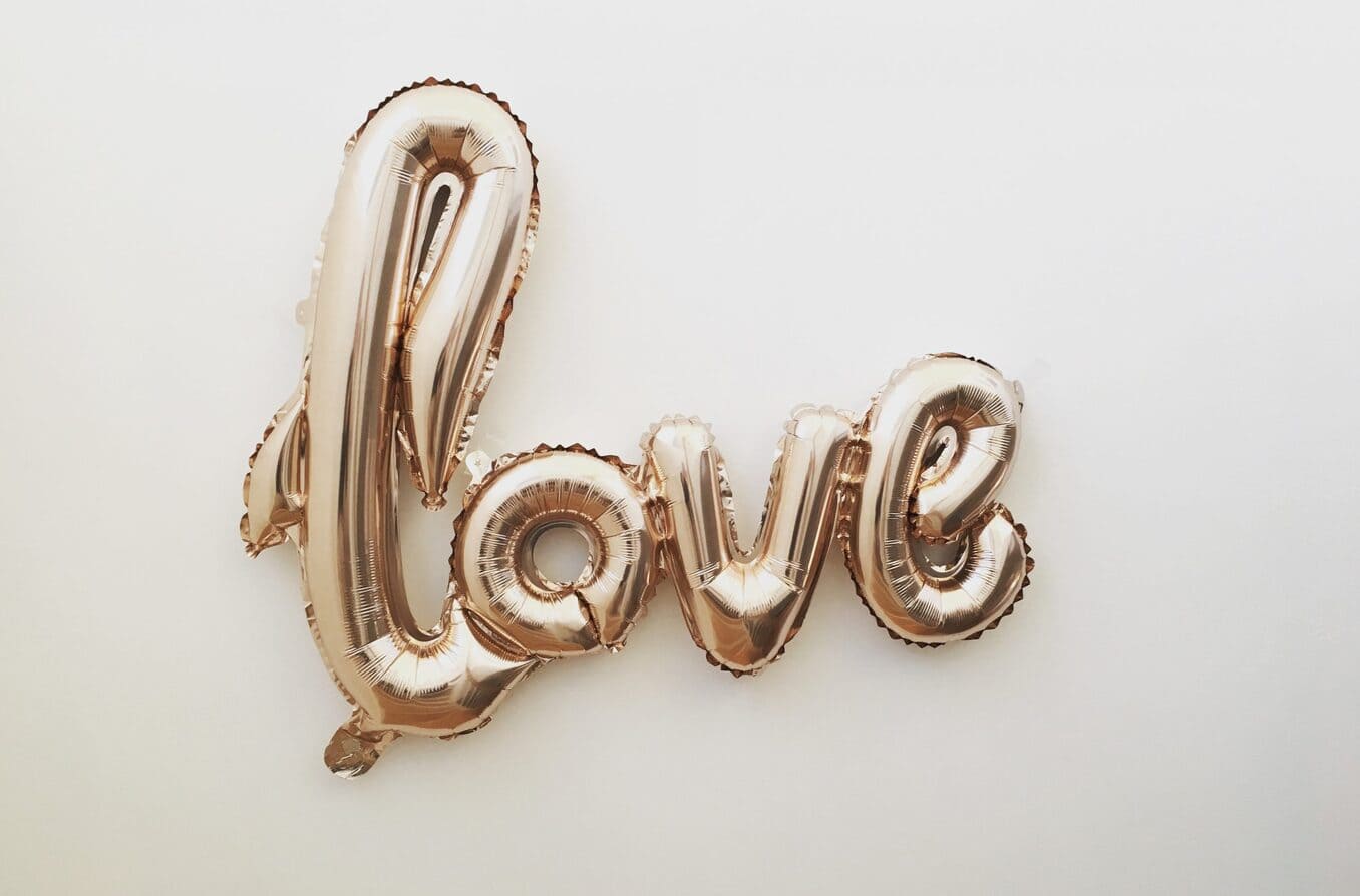 Gold balloons spelling LOVE