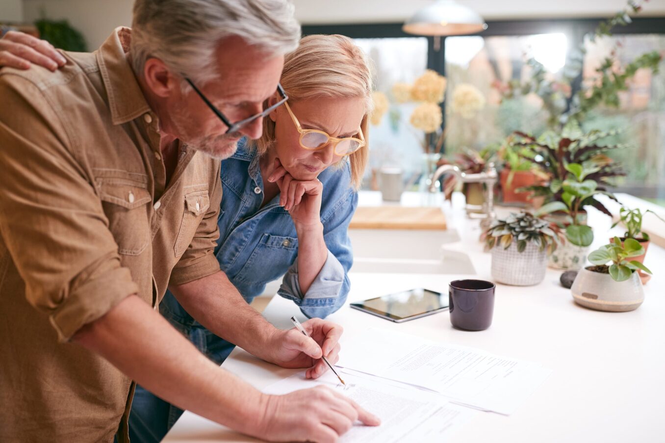 Couple going over documents