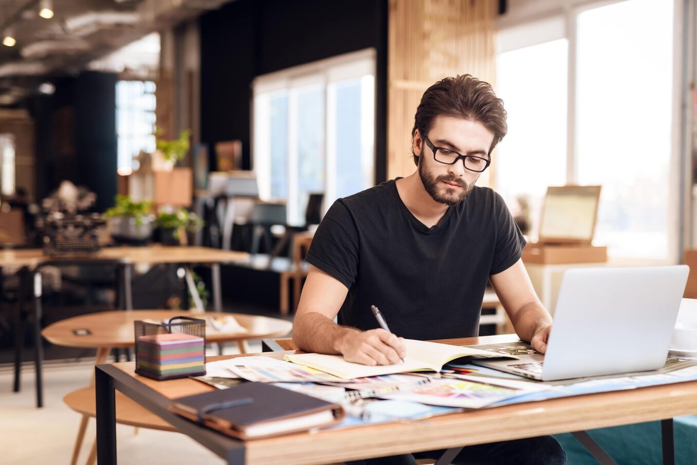 Freelancer working from a shared co-working space.