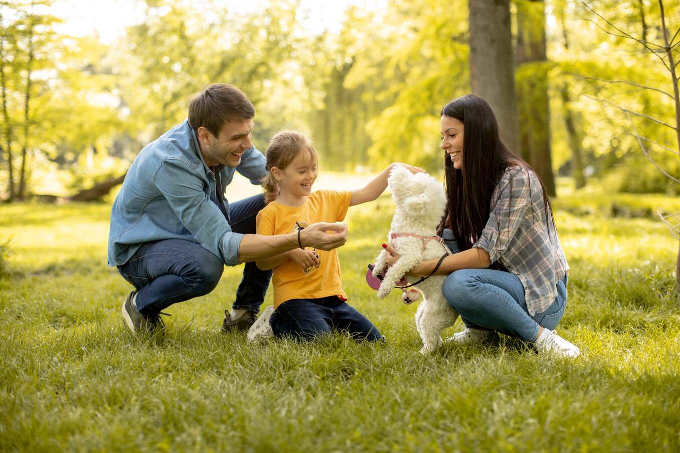 Family with a dog out in nature