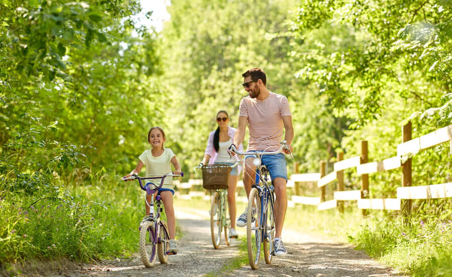 Family biking in nature