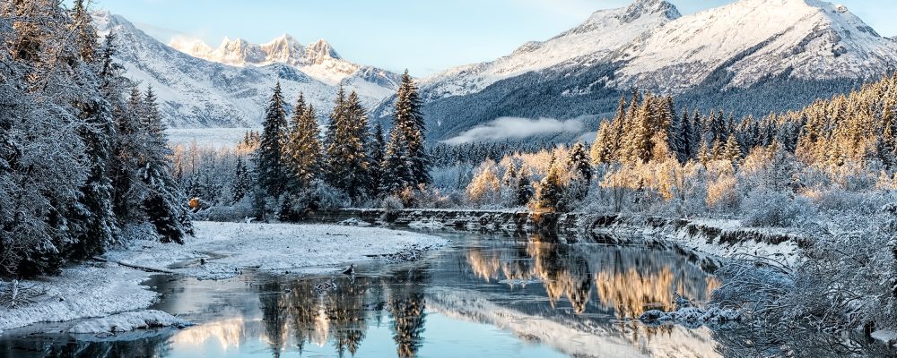 Winter,Mountain,River,In,Snow,Landscape.,Snow,Landscape,On,Winter