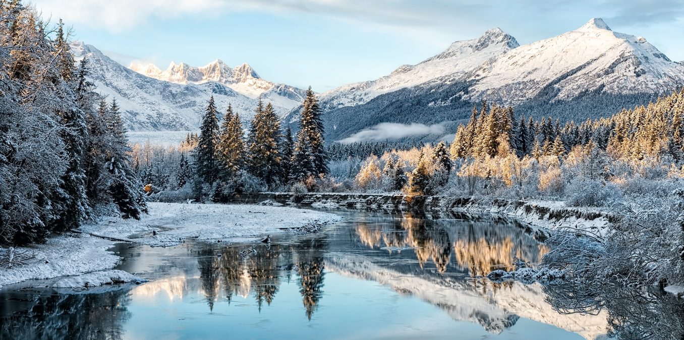 Winter,Mountain,River,In,Snow,Landscape.,Snow,Landscape,On,Winter