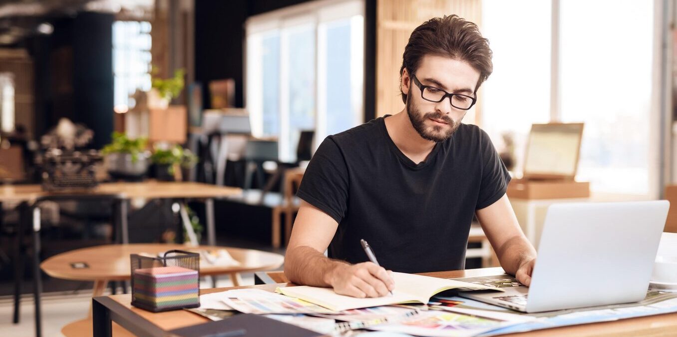 Freelancer working from a shared co-working space.
