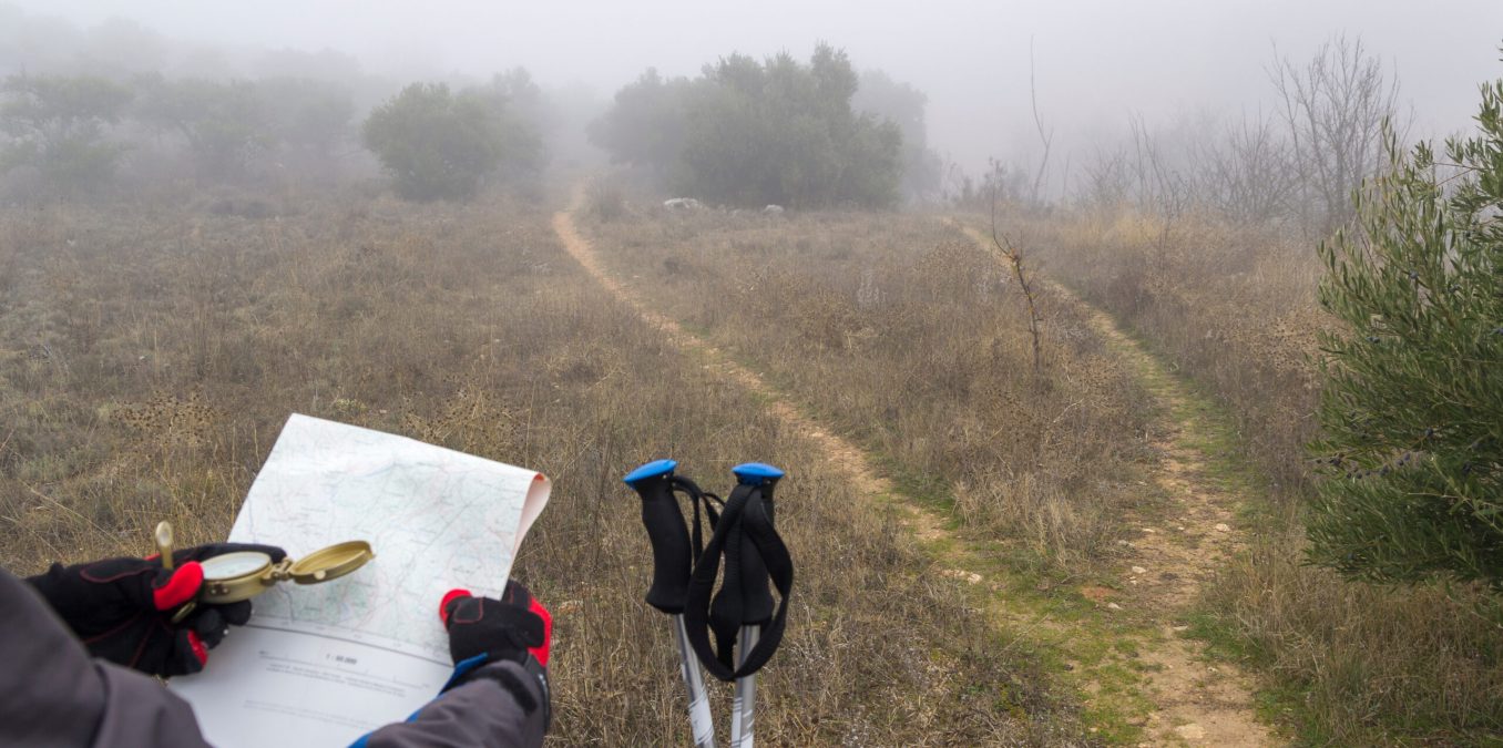 Person,Looking,At,Map,In,Fork,Of,Roads,,With,Walking